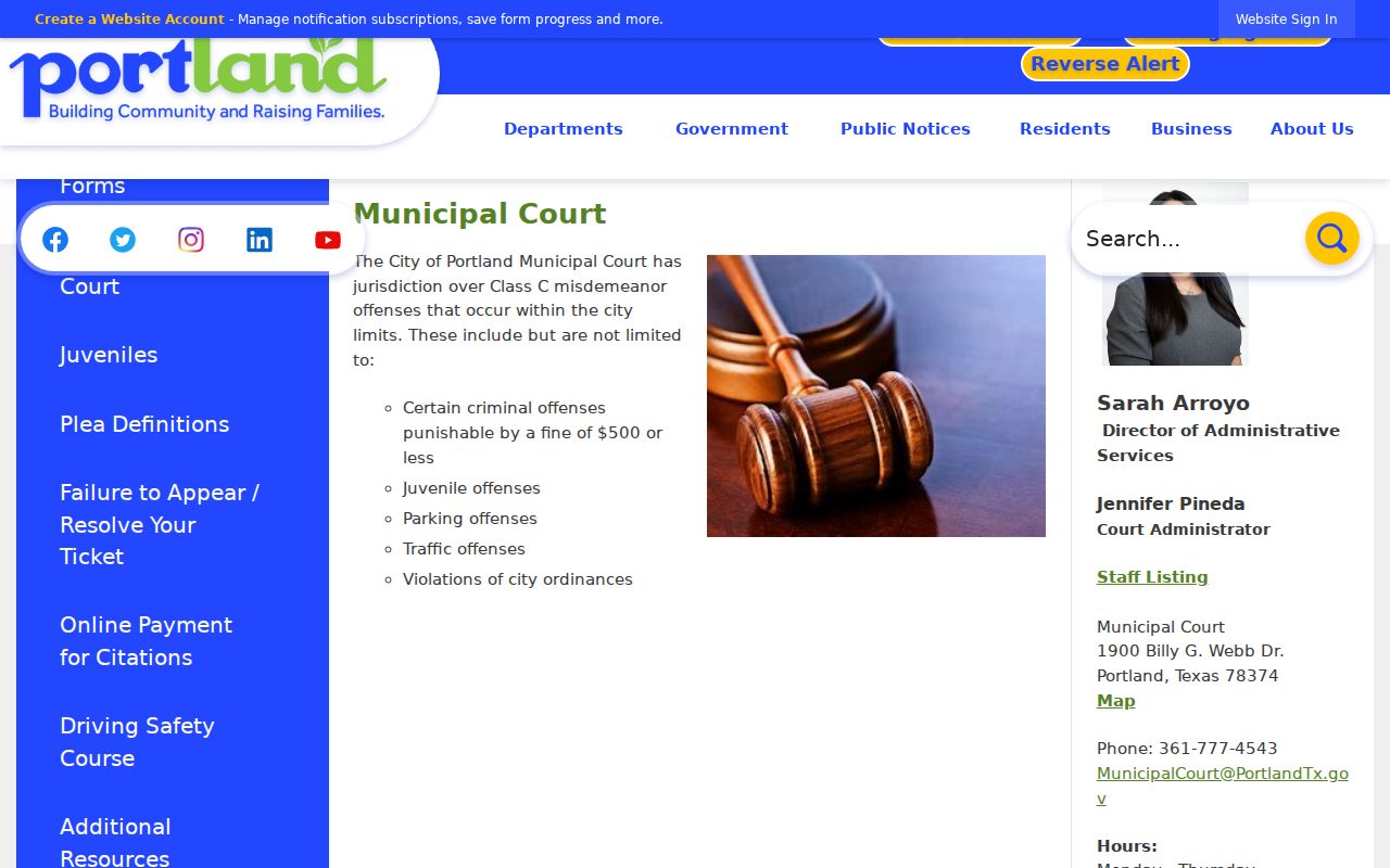 Portland residents directory municipal court record route
