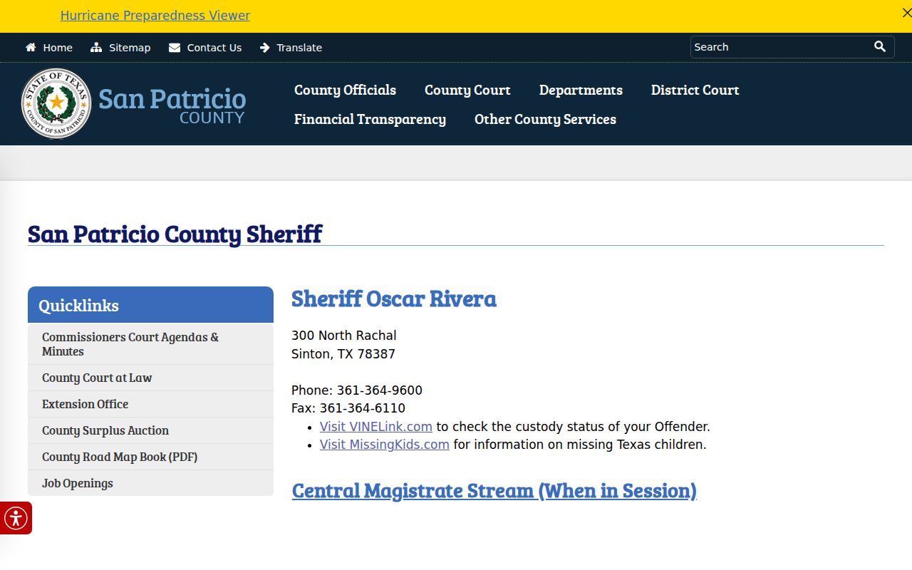 Portland resident lookup custody route at the San Patricio Sheriff