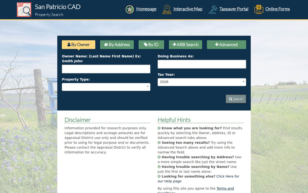 Portland residents directory property search entry for San Patricio County